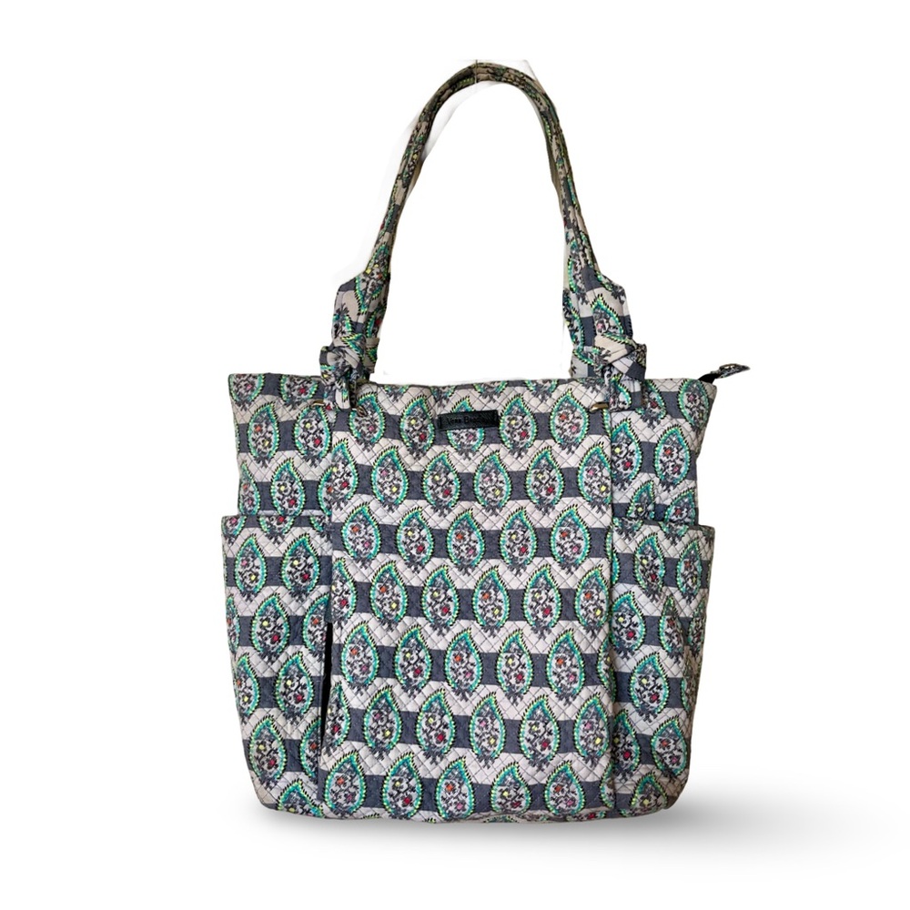 Vera Bradley Hadley East West Tote Bag Grey Paisley Stripe Quilted Purse